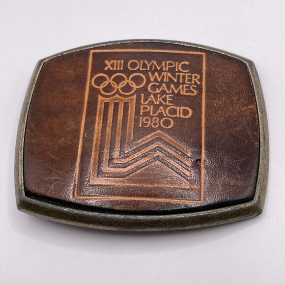 El Cid Other - 1980 VTG Lake Placid Olympics Winter New York Brown Leather Belt Buckle El Cid